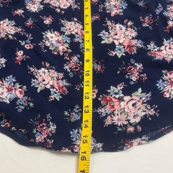 Cottage Core Top Asymmetric Bell Sleeve Coquette Fairy Sz L Dark Floral Flowy - Picture 4 of 10